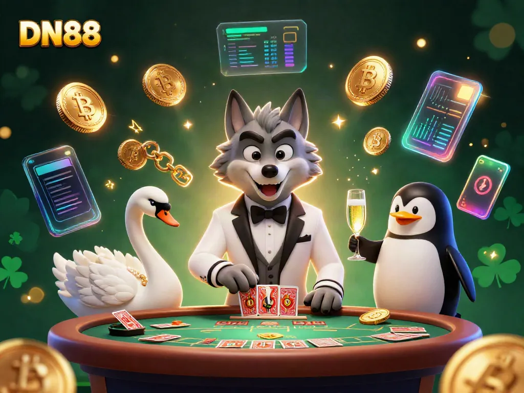 Experience thrilling bets at DN88 with a dynamic 3D scene featuring cartoon characters in a casino.