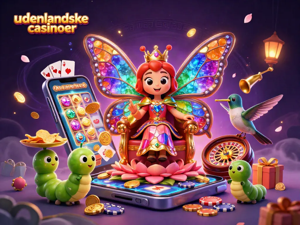 Engage with udenlandske casinoer through thrilling 3D illustration of a magical casino scene.