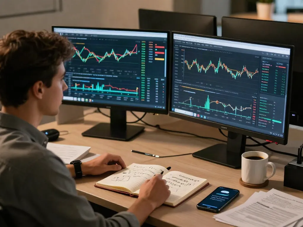 Couponeau plateforme de trading avec analyse de marché en temps réel dans un bureau moderne.