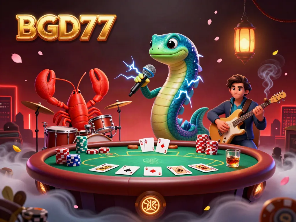 BGD77 features a dynamic 3D underwater casino scene with an electric eel DJ and vibrant game elements.