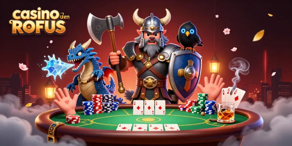 Experience thrilling gameplay at casino uden ROFUS with Viking warriors and dragons in this vibrant scene.