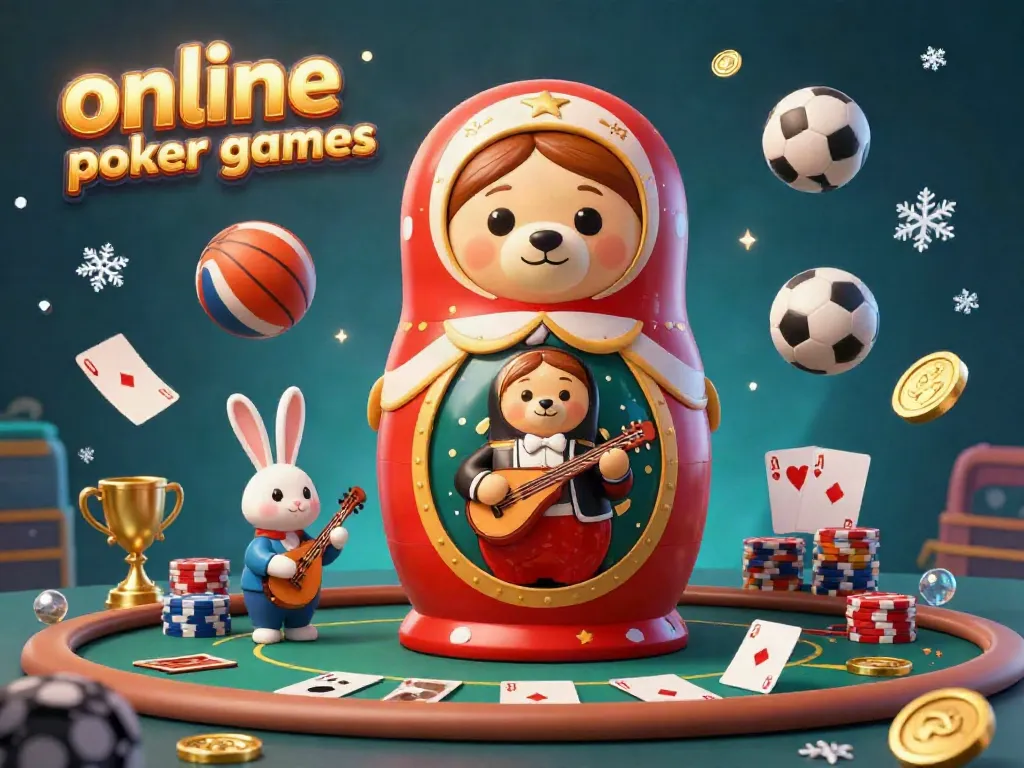 Engage in exciting online poker games with this dynamic 3D illustration featuring poker elements and vibrant characters.