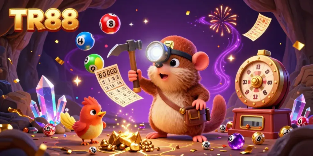 Experience thrilling wins with TR88 in a vibrant 3D mining scene featuring gold and dynamic game elements.