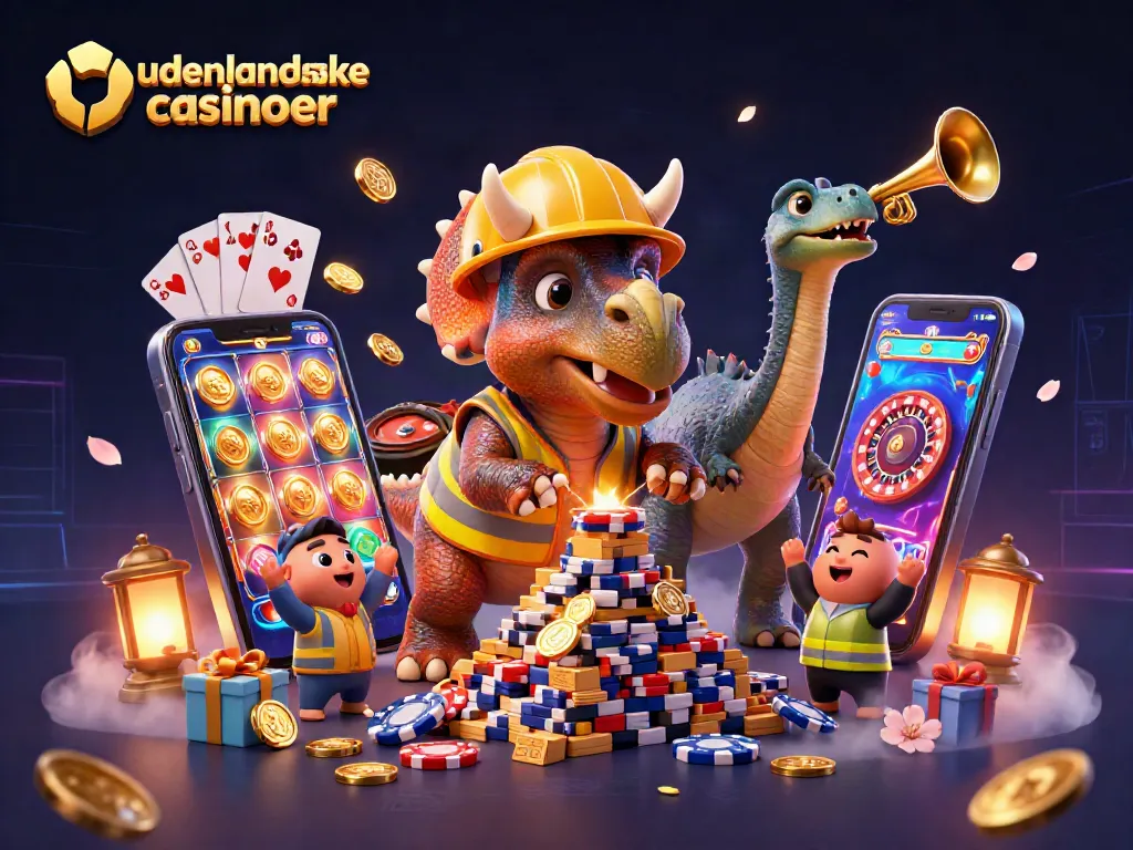 Engaging scene celebrating udenlandske casinoer with vibrant characters and dynamic gaming elements.