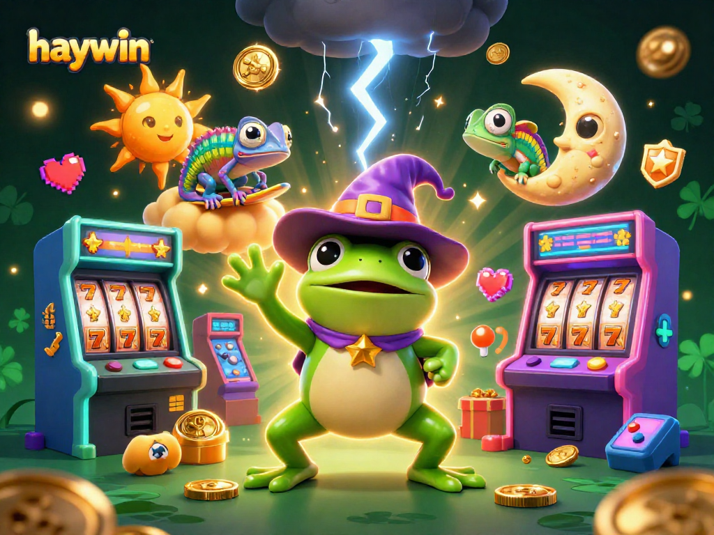 Join the excitement at haywin as the weather wizard frog conjures golden coins amidst electrifying casino elements.