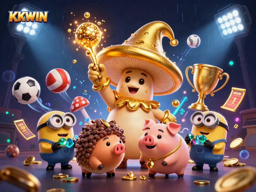 Experience the thrill of KKWIN with a magical gambling scene featuring wizardry and sports excitement.