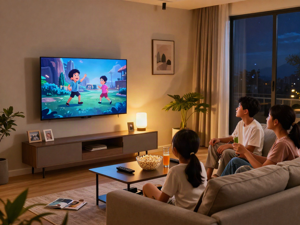 Profitez d'une soirée cinéma avec la télévision Iron, ambiance chaleureuse et familiale.